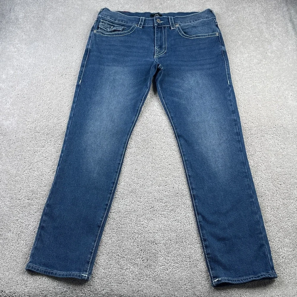 True Religion Jeans Mens 36x31 Blue Geno Relaxed Slim Flap Pockets Stretch Denim